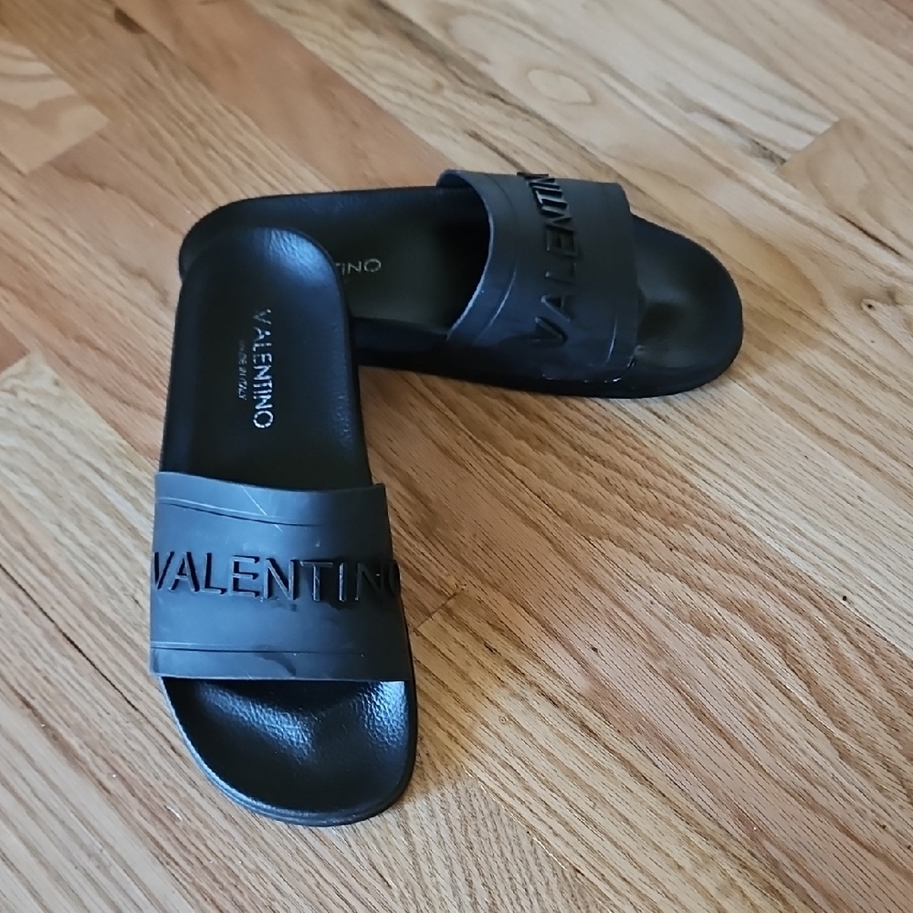 Valentino Black Logo Slide Sandals